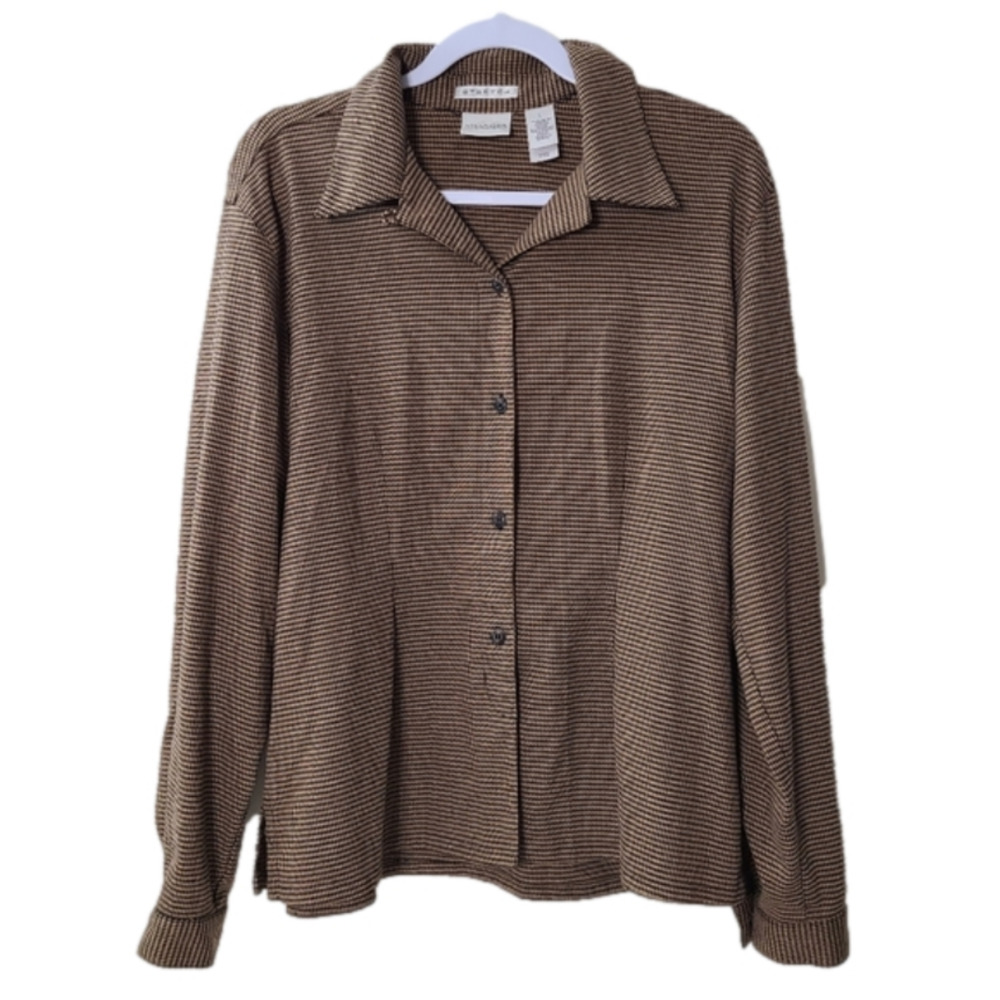 VILLAGER vintage houndstooth button-down long sleeve shirt, Sz L (Ptp 21.5")